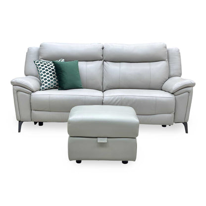 ‘Panache’ Lead Grey Cat-60_23 Leather 3 Seater Power Recliner Sofa + Storage Footstool Furniture Village