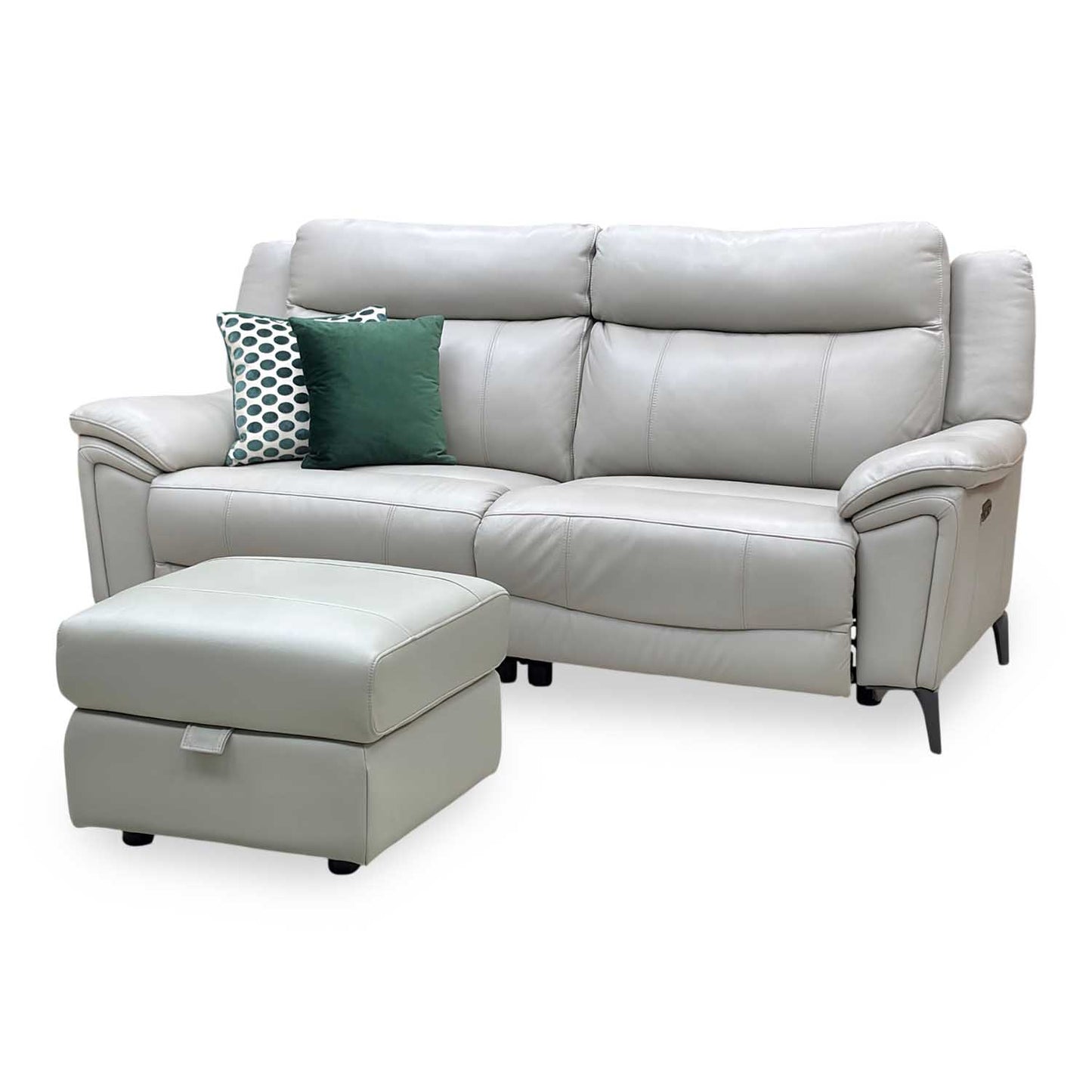‘Panache’ Lead Grey Cat-60_23 Leather 3 Seater Power Recliner Sofa + Storage Footstool Furniture Village