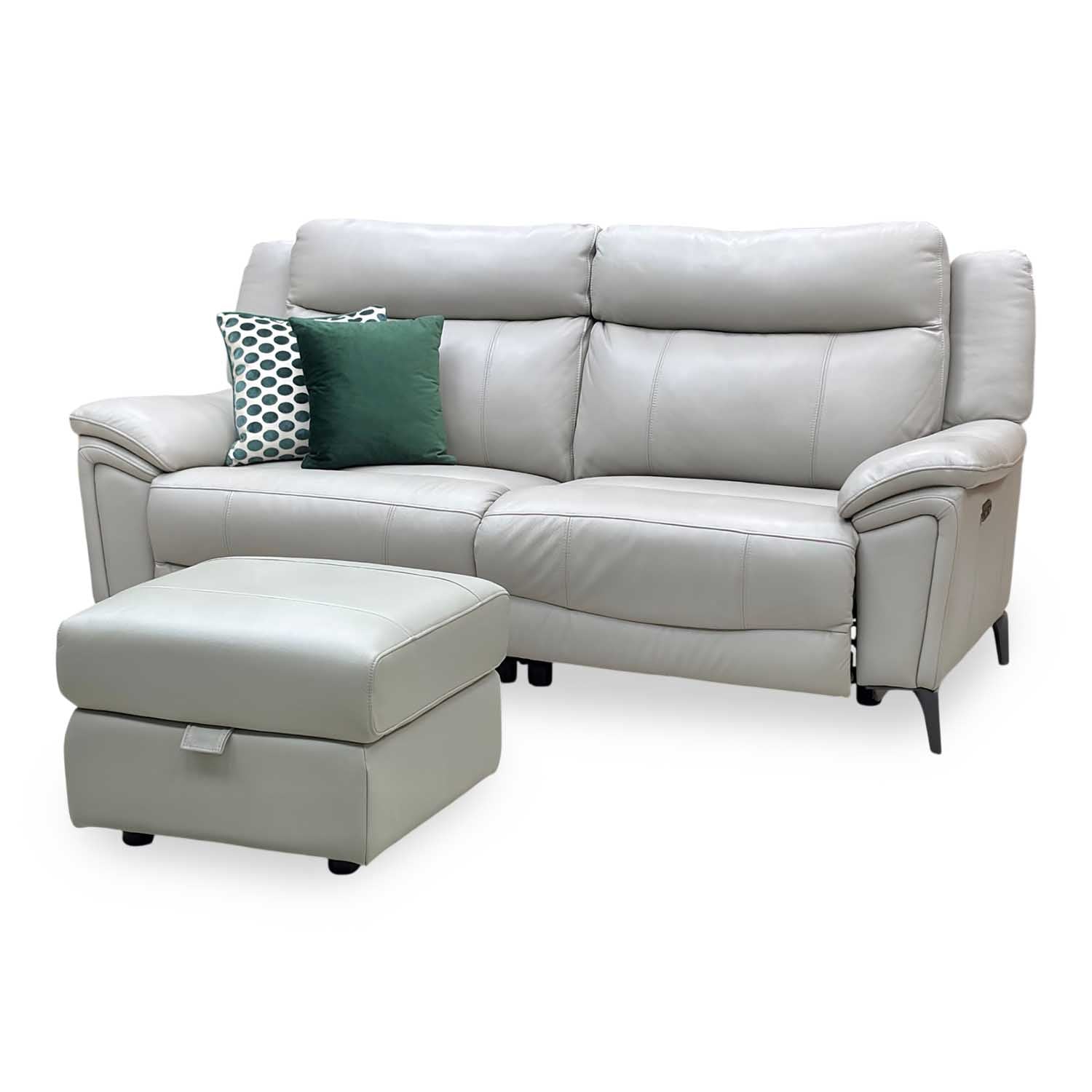 ‘Panache’ Lead Grey Cat-60_23 Leather 3 Seater Power Recliner Sofa + Storage Footstool Furniture Village