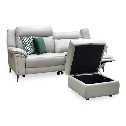 ‘Panache’ Lead Grey Cat-60_23 Leather 3 Seater Power Recliner Sofa + Storage Footstool Furniture Village