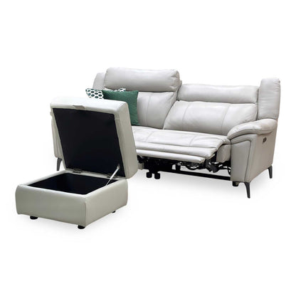 ‘Panache’ Lead Grey Cat-60_23 Leather 3 Seater Power Recliner Sofa + Storage Footstool Furniture Village