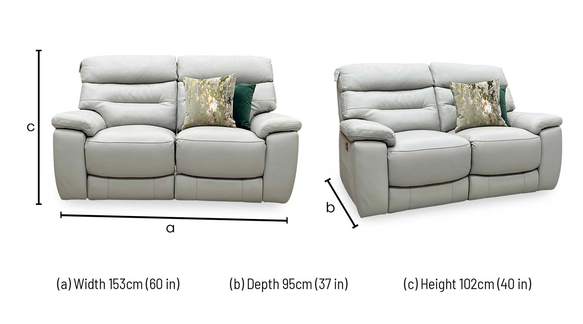‘Nimbus’ Feather Grey Leather 2 Seater Power Recliner Sofa with Power Headrests and Power Lumbar Furniture Village