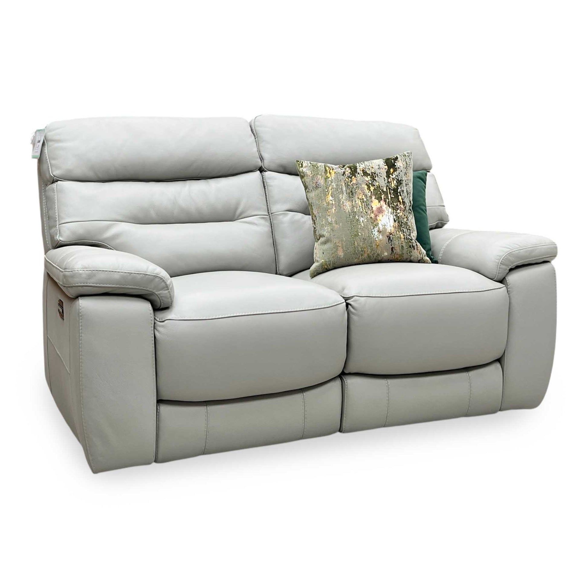 ‘Nimbus’ Feather Grey Leather 2 Seater Power Recliner Sofa with Power Headrests and Power Lumbar Furniture Village