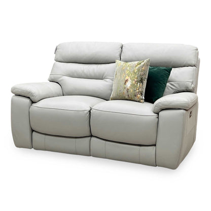 ‘Nimbus’ Feather Grey Leather 2 Seater Power Recliner Sofa with Power Headrests and Power Lumbar Furniture Village