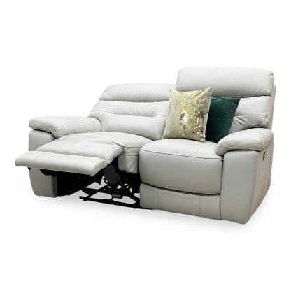 ‘Nimbus’ Feather Grey Leather 2 Seater Power Recliner Sofa with Power Headrests and Power Lumbar Furniture Village