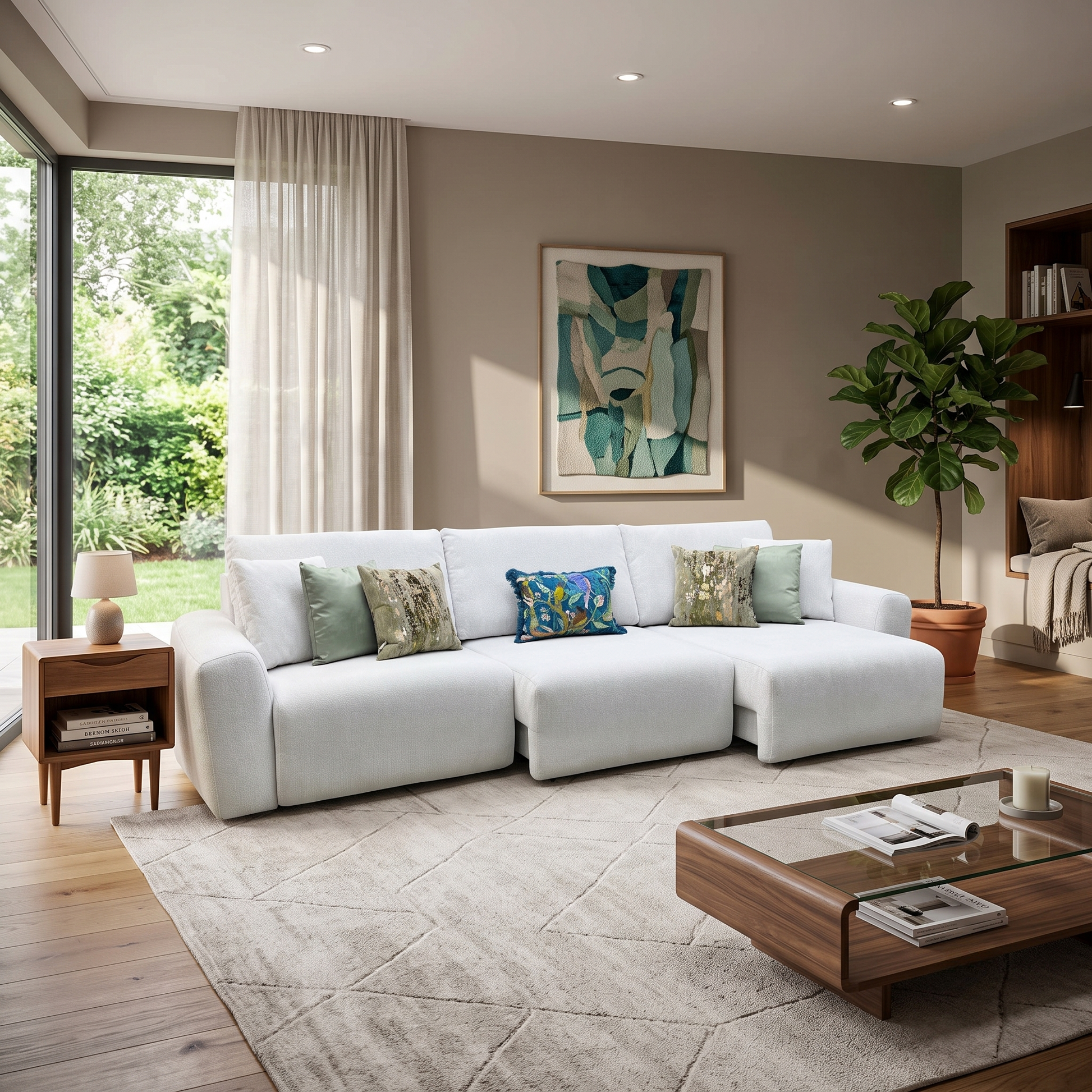 Ideal Home ‘Gemini’ Fab-Crn-R104 Mist Ivory Fabric 3 Seater Power Glider Sofa Furniture Village