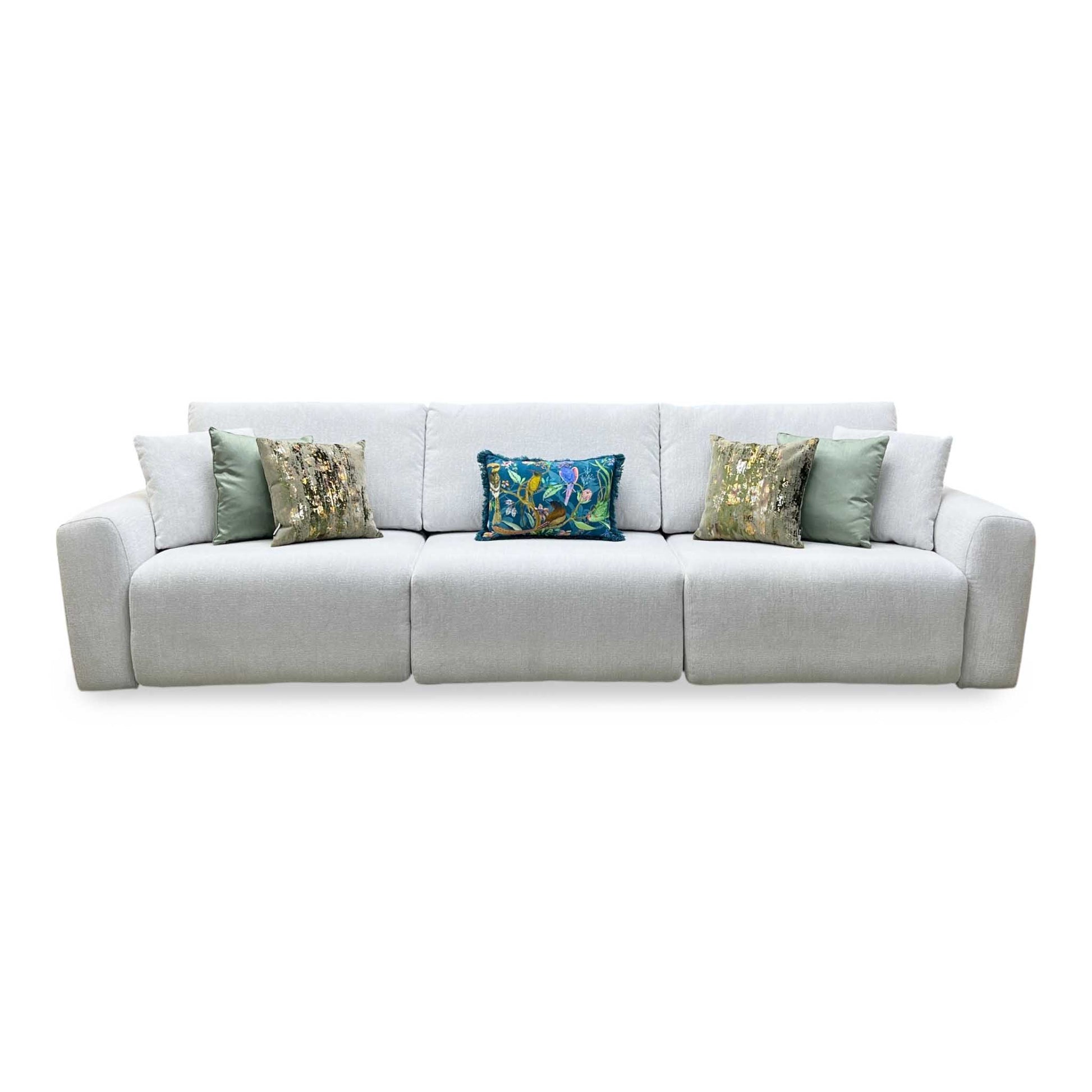 Ideal Home ‘Gemini’ Fab-Crn-R104 Mist Ivory Fabric 3 Seater Power Glider Sofa Furniture Village