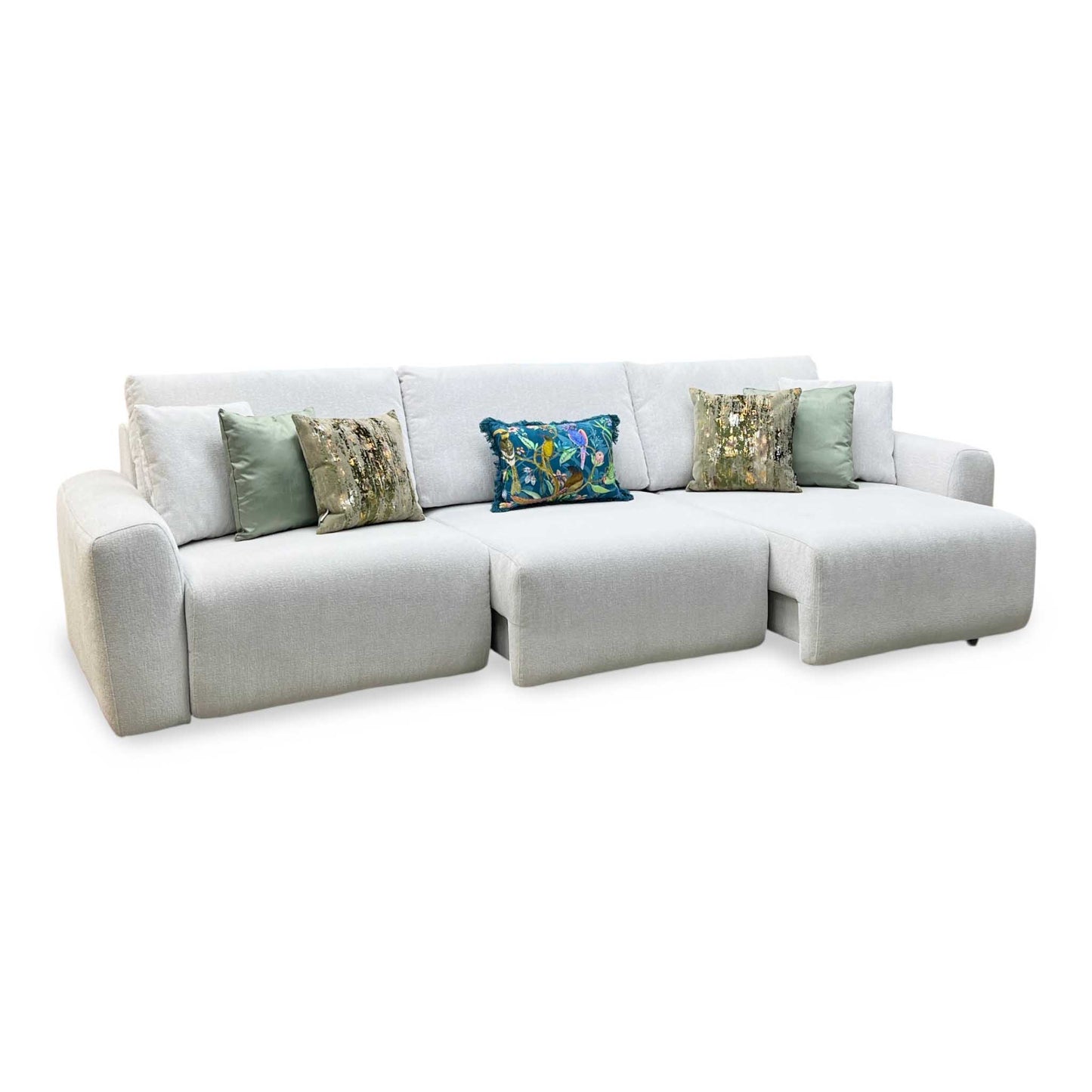 Ideal Home ‘Gemini’ Fab-Crn-R104 Mist Ivory Fabric 3 Seater Power Glider Sofa Furniture Village