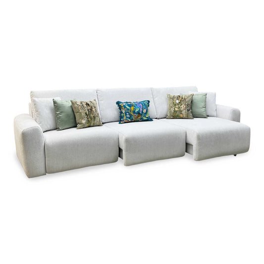 Ideal Home ‘Gemini’ Fab-Crn-R104 Mist Ivory Fabric 3 Seater Power Glider Sofa Furniture Village
