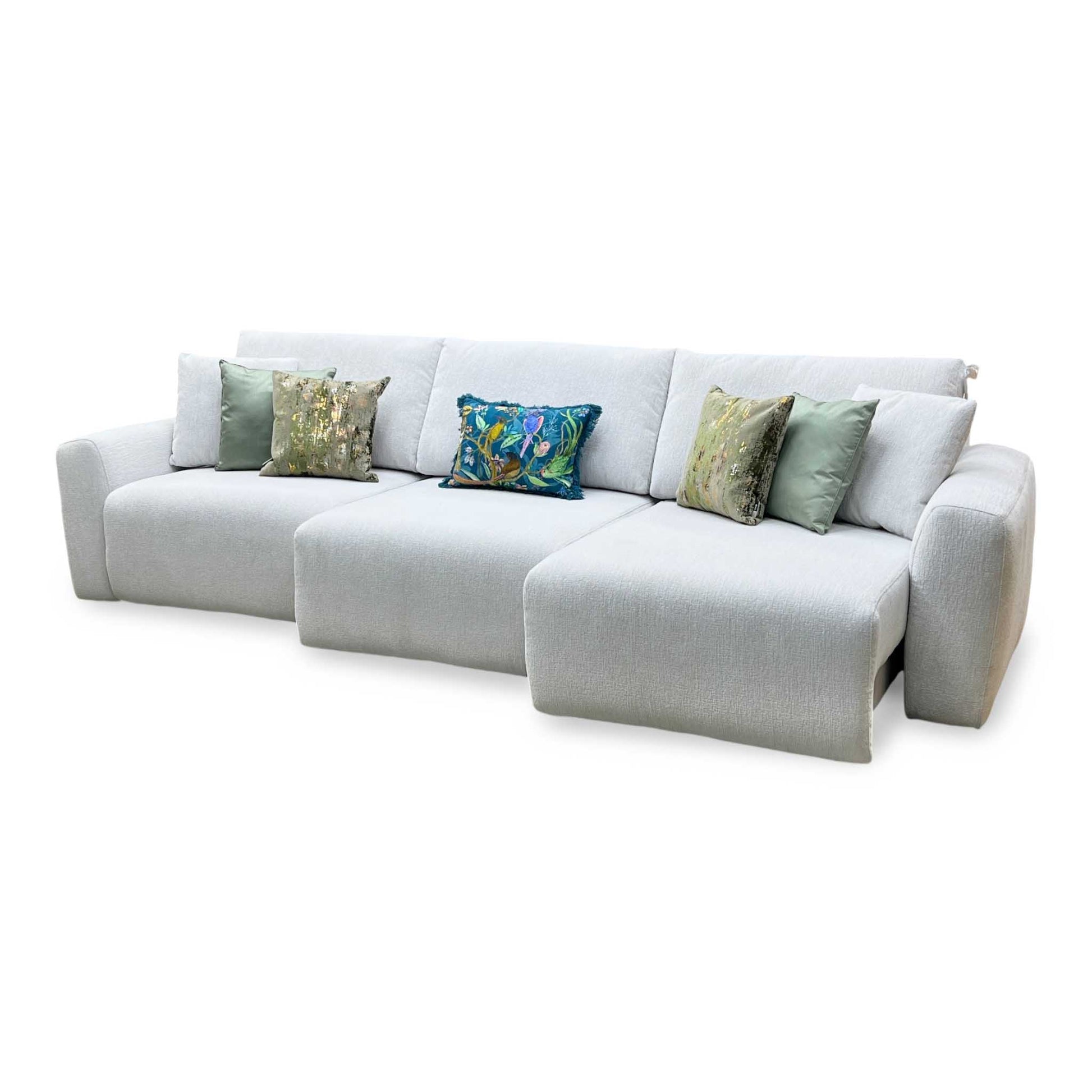 Ideal Home ‘Gemini’ Fab-Crn-R104 Mist Ivory Fabric 3 Seater Power Glider Sofa Furniture Village