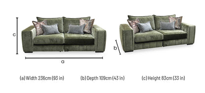 ‘Garland’ California Olive Green Dw Ft Fabric 4 Seater Split Frame Sofa Furniture Village