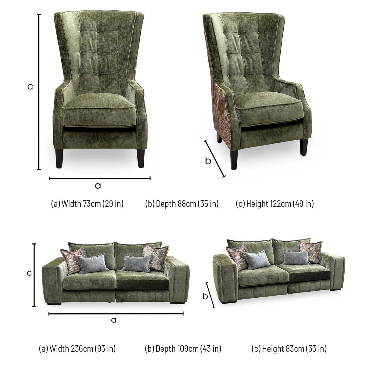 'Garland' California Olive Green Dw Ft Fabric 4 Seater Split Frame Sofa with Accent Chair Sofa Set