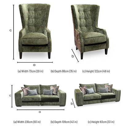 'Garland' California Olive Green Dw Ft Fabric 4 Seater Split Frame Sofa with Accent Chair Sofa Set