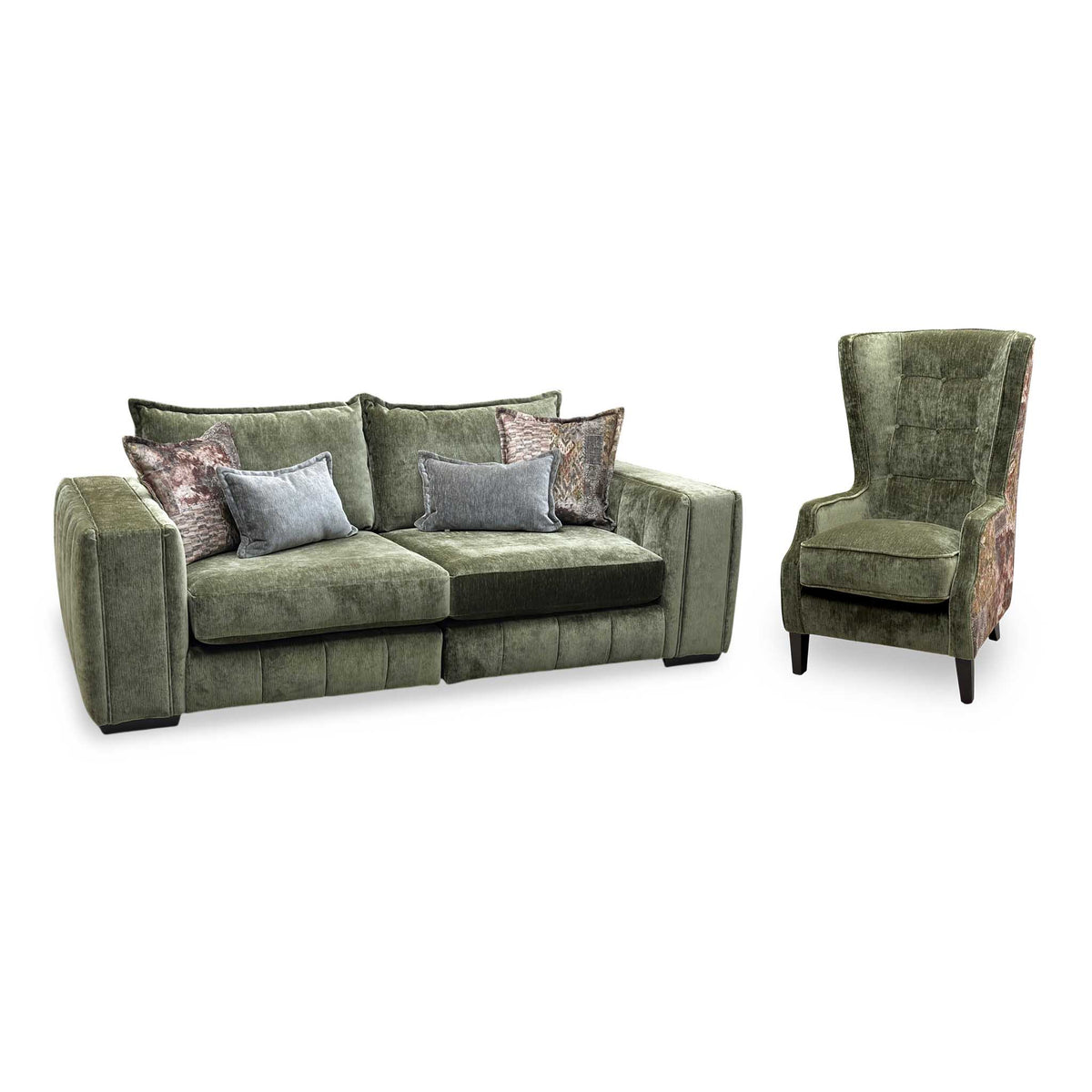 'Garland' California Olive Green Dw Ft Fabric 4 Seater Split Frame Sofa with Accent Chair Sofa Set