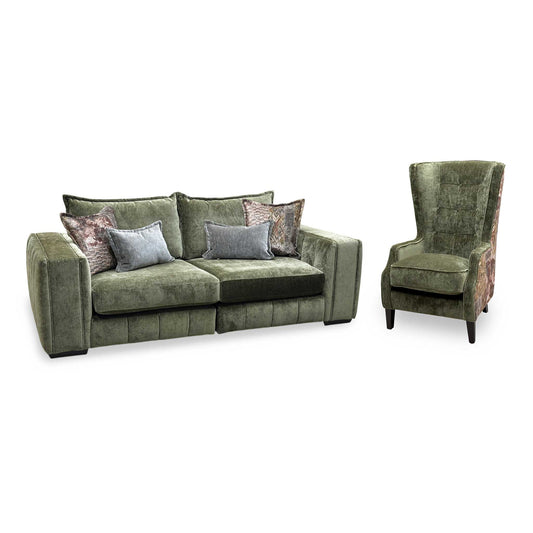 'Garland' California Olive Green Dw Ft Fabric 4 Seater Split Frame Sofa with Accent Chair Sofa Set
