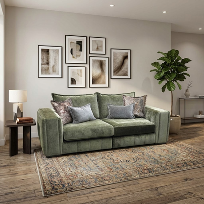 ‘Garland’ California Olive Green Dw Ft Fabric 4 Seater Split Frame Sofa Furniture Village