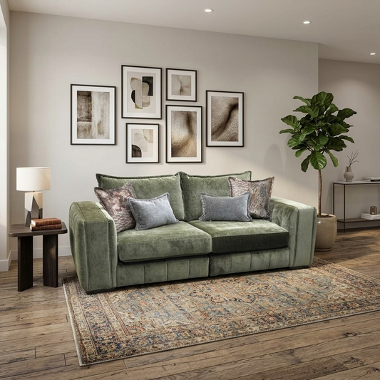 ‘Garland’ California Olive Green Dw Ft Fabric 4 Seater Split Frame Sofa Furniture Village