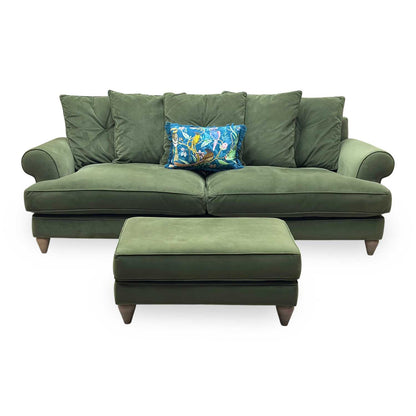 The Lounge Co. ‘Bronwyn’ Woo160 Woodland Moss Green Fabric 4 Seater Scatter Back Sofa + Footstool Furniture Village