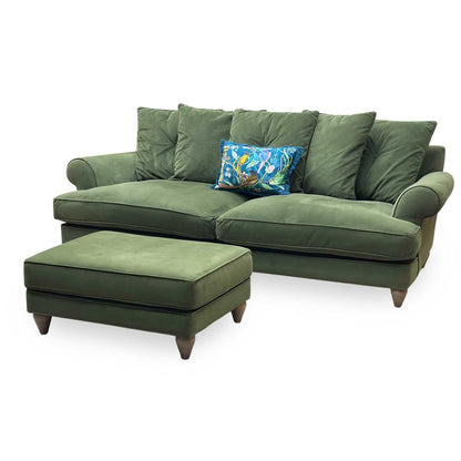 The Lounge Co. ‘Bronwyn’ Woo160 Woodland Moss Green Fabric 4 Seater Scatter Back Sofa + Footstool Furniture Village