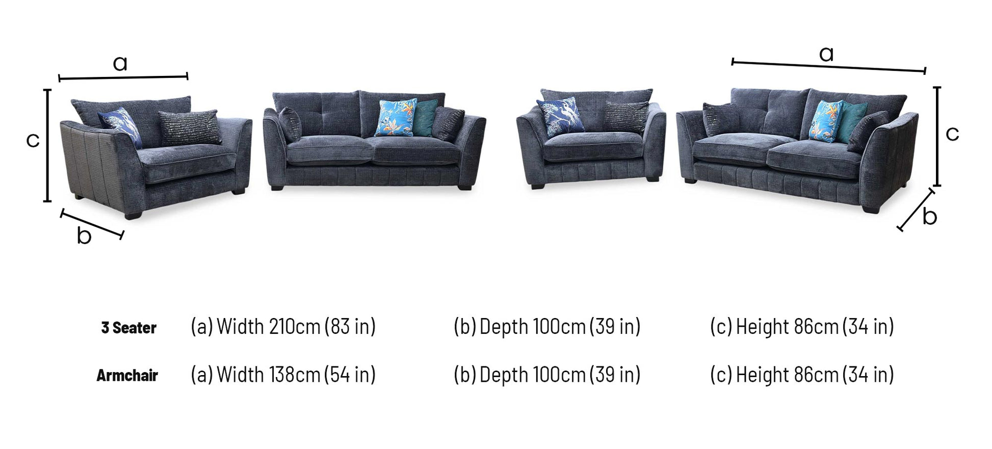 'Allure' Coco Indigo Woven Fabric 3 Seater Classic Back Sofa + Snuggler Chair Furniture Village