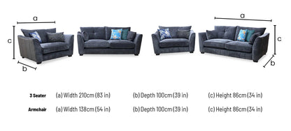 'Allure' Coco Indigo Woven Fabric 3 Seater Classic Back Sofa + Snuggler Chair Furniture Village