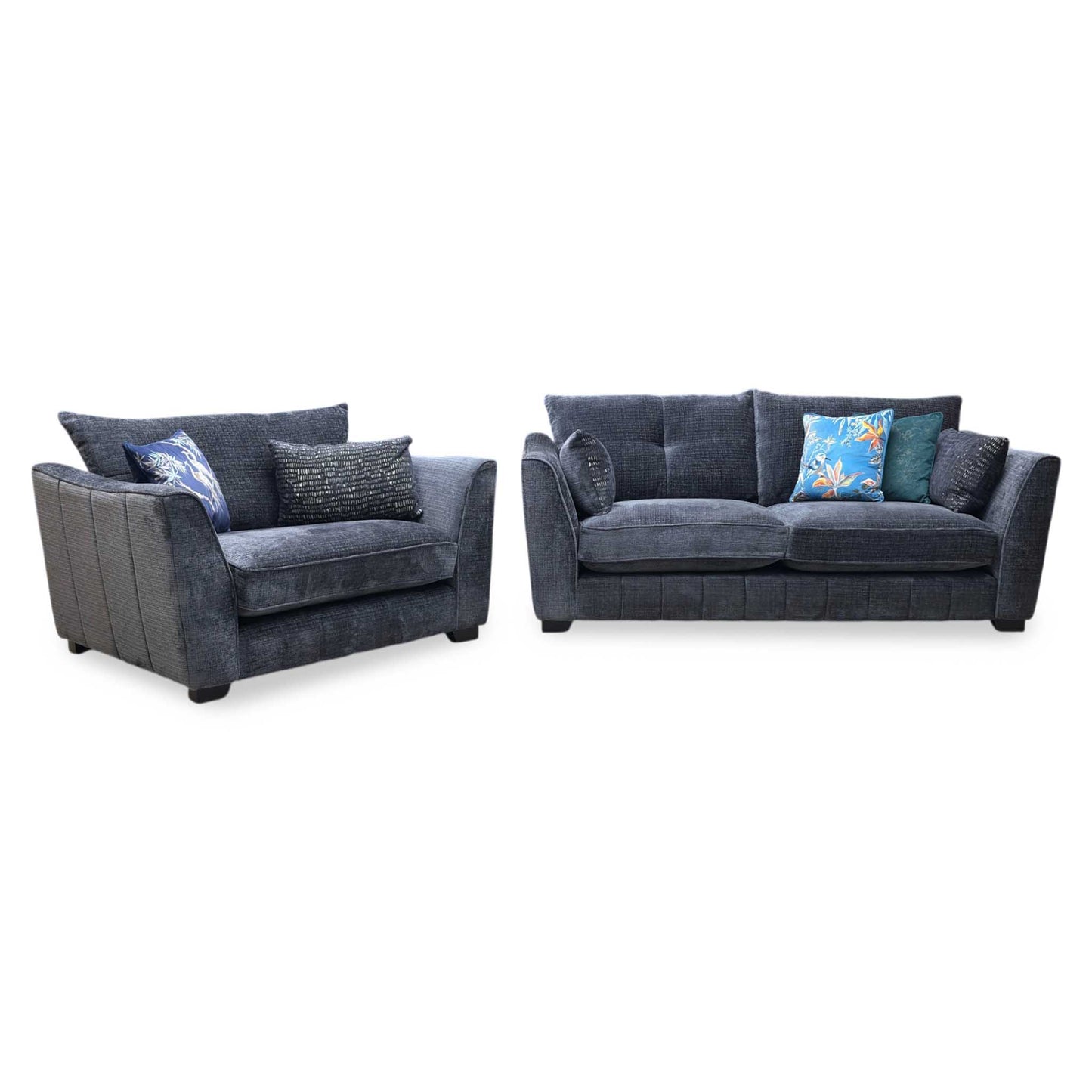 'Allure' Coco Indigo Woven Fabric 3 Seater Classic Back Sofa + Snuggler Chair Furniture Village