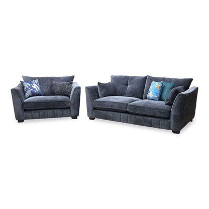 'Allure' Coco Indigo Woven Fabric 3 Seater Classic Back Sofa + Snuggler Chair Furniture Village