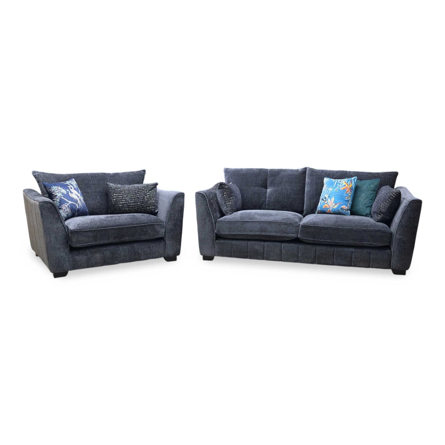 'Allure' Coco Indigo Woven Fabric 3 Seater Classic Back Sofa + Snuggler Chair Furniture Village