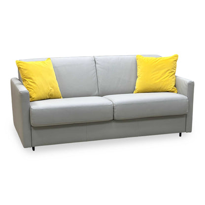 Nicoletti ‘Alcova’ Torello Tortora 328 Grey Leather 2.5 Seater Sofa Bed with Slim Arms Furniture Village