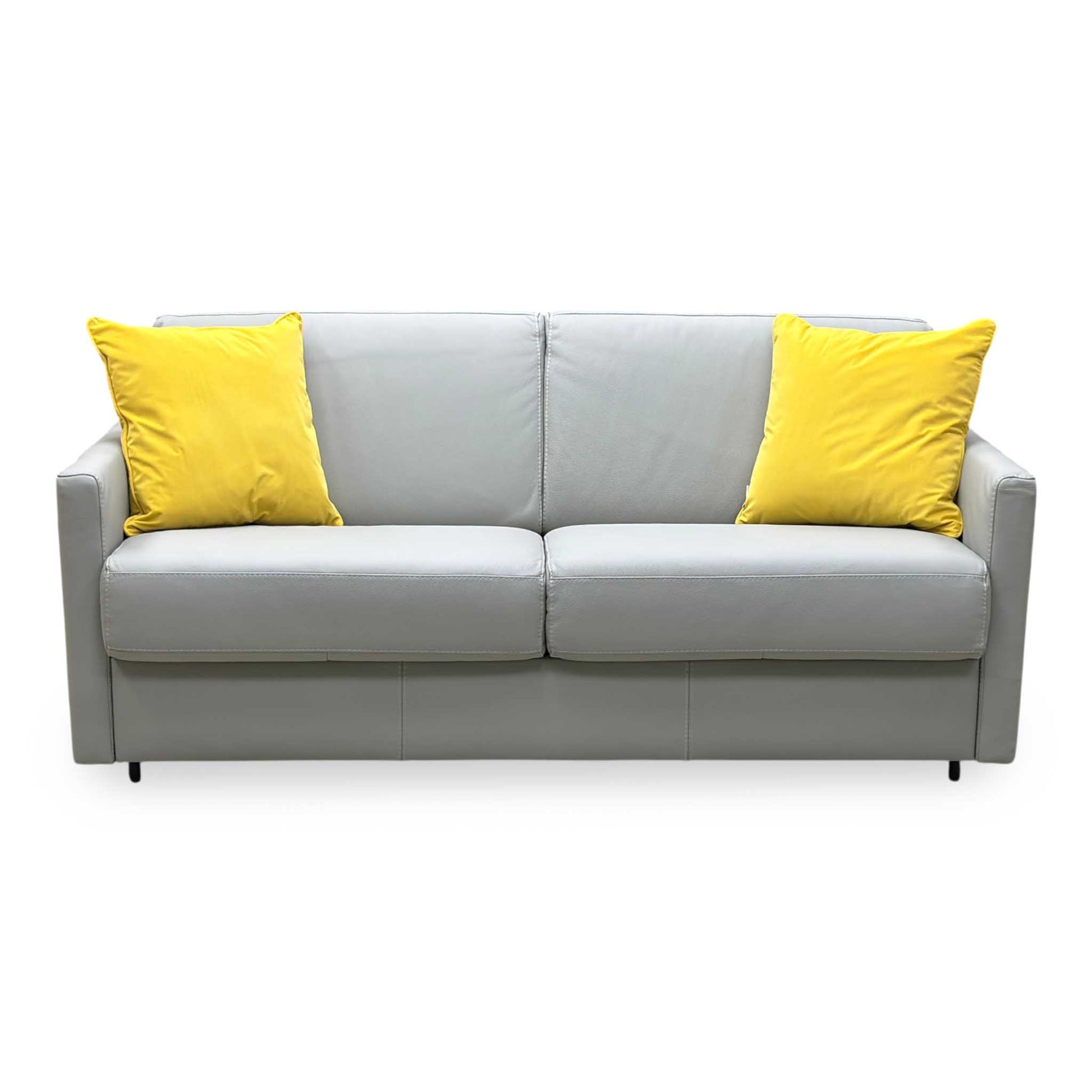 Nicoletti ‘Alcova’ Torello Tortora 328 Grey Leather 2.5 Seater Sofa Bed with Slim Arms Furniture Village