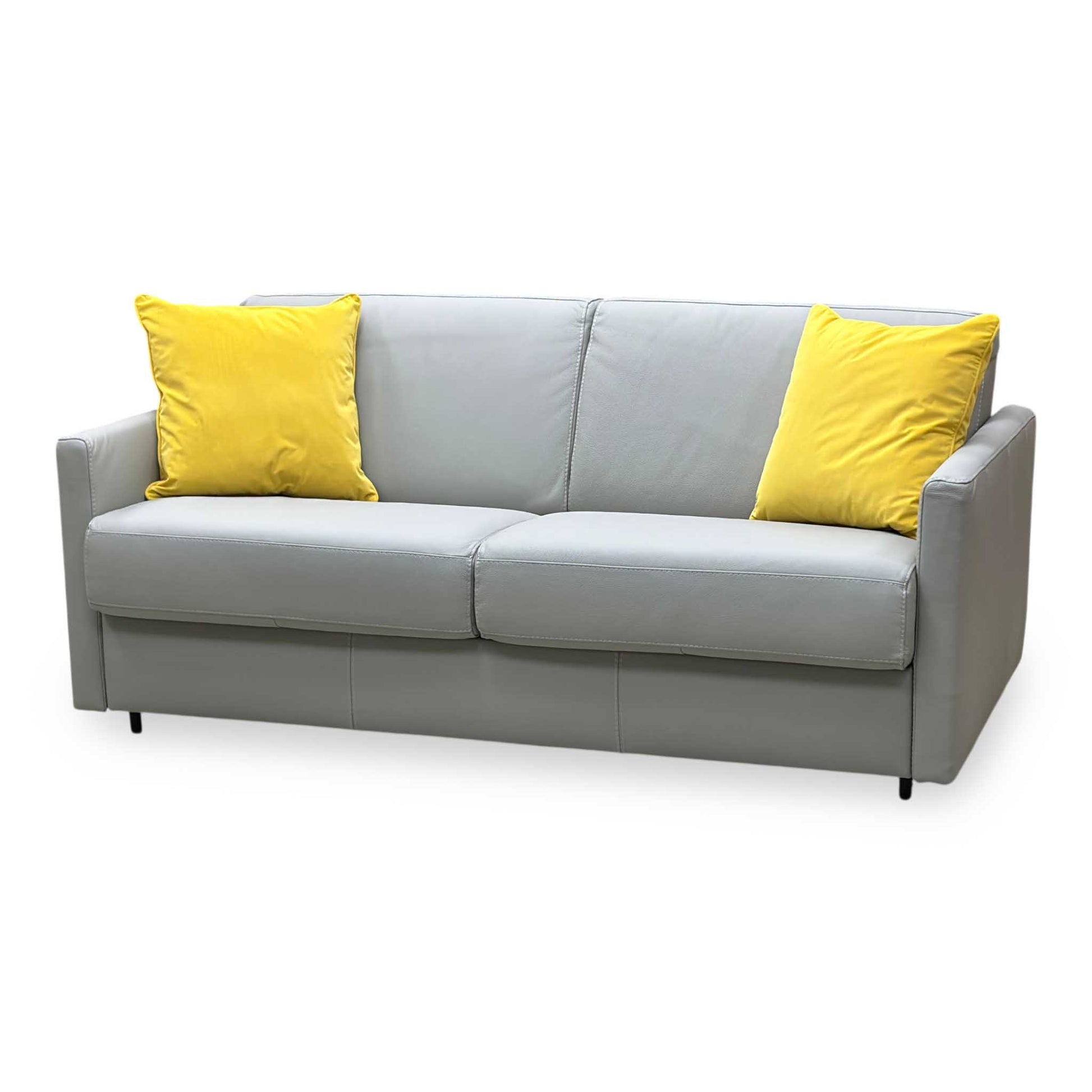 Nicoletti ‘Alcova’ Torello Tortora 328 Grey Leather 2.5 Seater Sofa Bed with Slim Arms Furniture Village