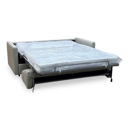 Nicoletti ‘Alcova’ Torello Tortora 328 Grey Leather 2.5 Seater Sofa Bed with Slim Arms Furniture Village