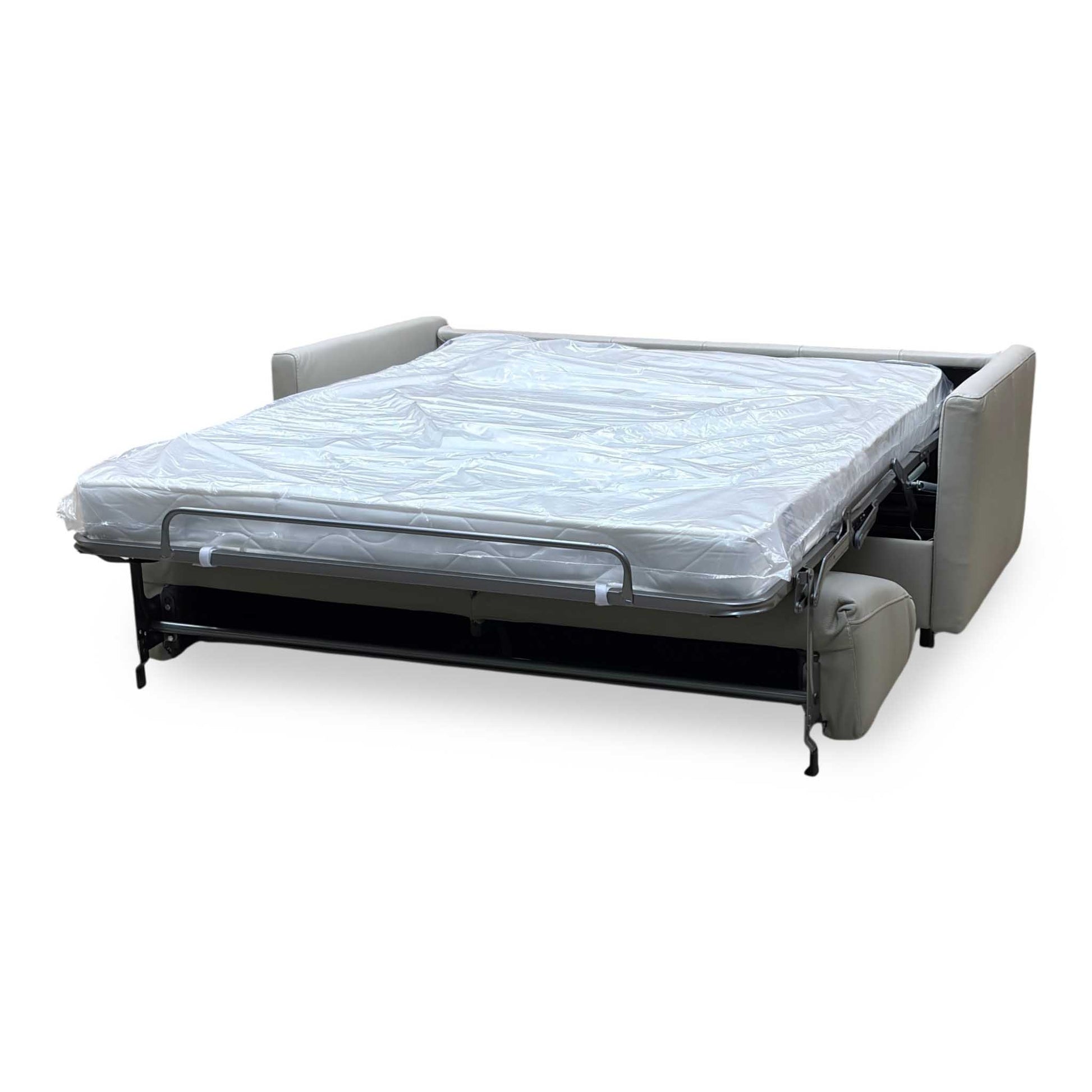 Nicoletti ‘Alcova’ Torello Tortora 328 Grey Leather 2.5 Seater Sofa Bed with Slim Arms Furniture Village