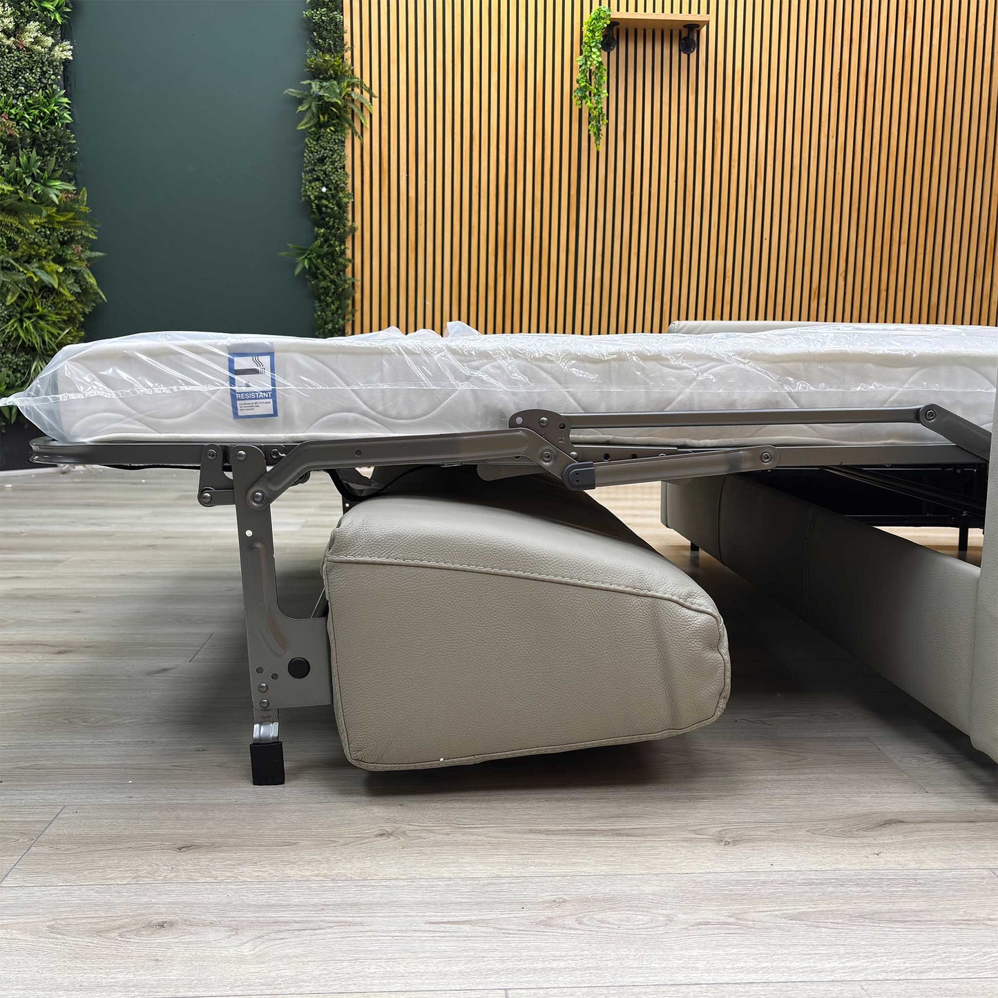 Nicoletti ‘Alcova’ Torello Tortora 328 Grey Leather 2.5 Seater Sofa Bed with Slim Arms Furniture Village