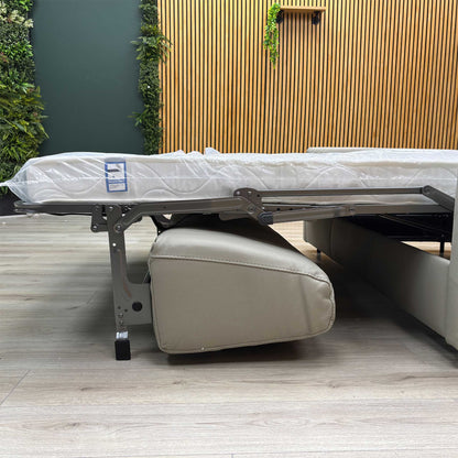 Nicoletti ‘Alcova’ Torello Tortora 328 Grey Leather 2.5 Seater Sofa Bed with Slim Arms Furniture Village
