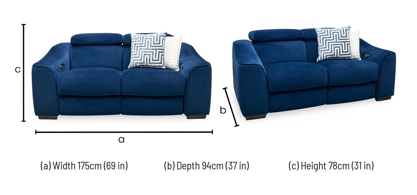 ‘Elixir’ Royal Blue Fabric 2 Seater Power Recliner Sofa Furniture Village