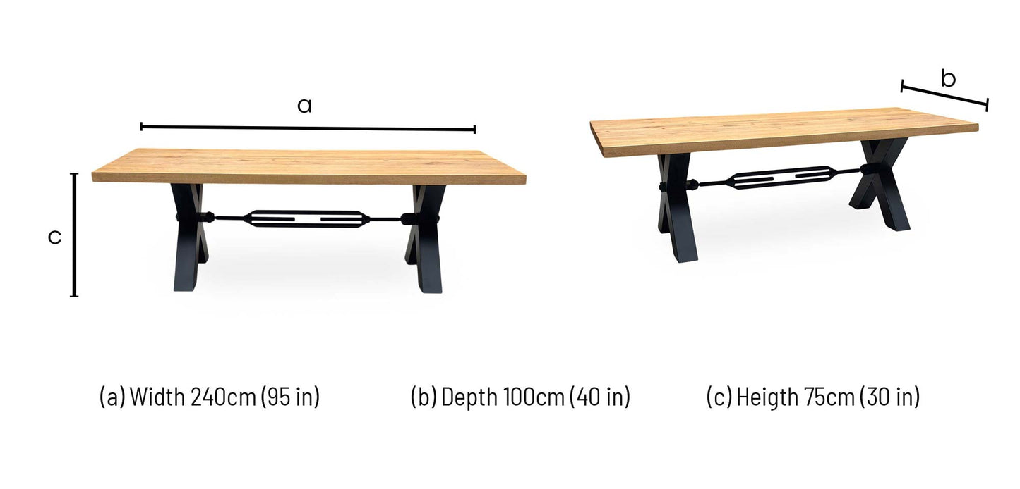 Bodahl ‘Terra’ 1 Oil Solid Oak Straight Top 240cm Dining Table with Tension Bolt X-Leg Furniture Village