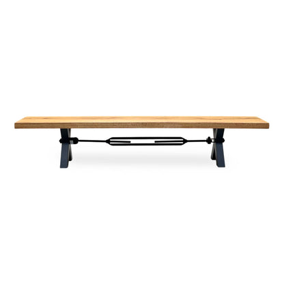 Bodahl ‘Terra’ 1 Oil Solid Oak Straight Top 240cm Tension Bolt X-Leg Dining Table with 04 Grey Leather Cantilever Dining Chairs & Dining Bench Furniture Village