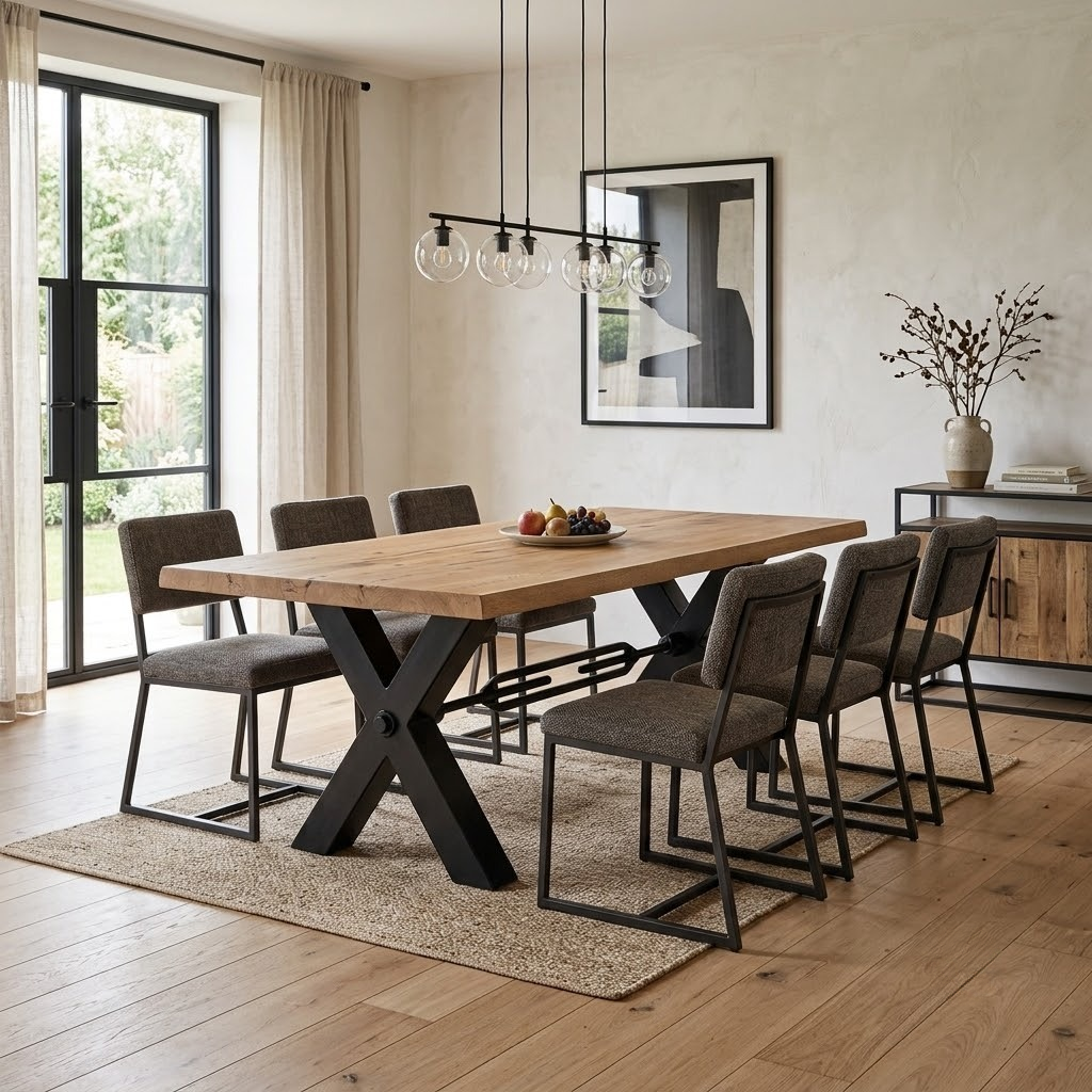 Bodahl ‘Terra’ 1 Oil Solid Oak Straight Top 240cm Dining Table with Tension Bolt X-Leg Furniture Village