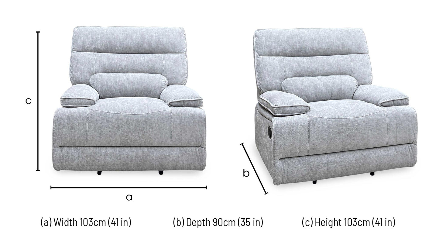 ‘Olivia’ Grey Fabric Manual Recliner Set: 3 + 2 Seater Sofa & Armchair Thornbrook (a Joseph James brand)