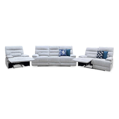 ‘Olivia’ Grey Fabric Manual Recliner Set: 3 + 2 Seater Sofa & Armchair Thornbrook (a Joseph James brand)