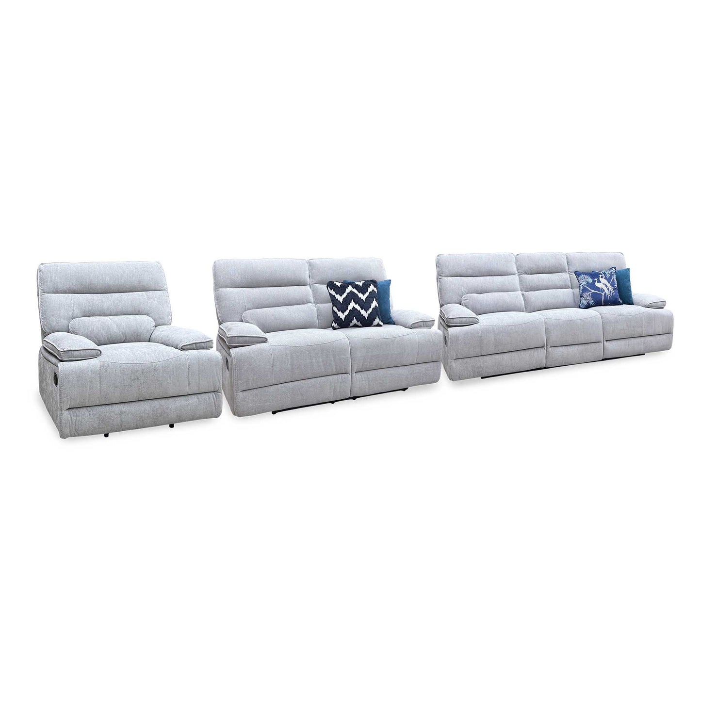 ‘Olivia’ Grey Fabric Manual Recliner Set: 3 + 2 Seater Sofa & Armchair Thornbrook (a Joseph James brand)