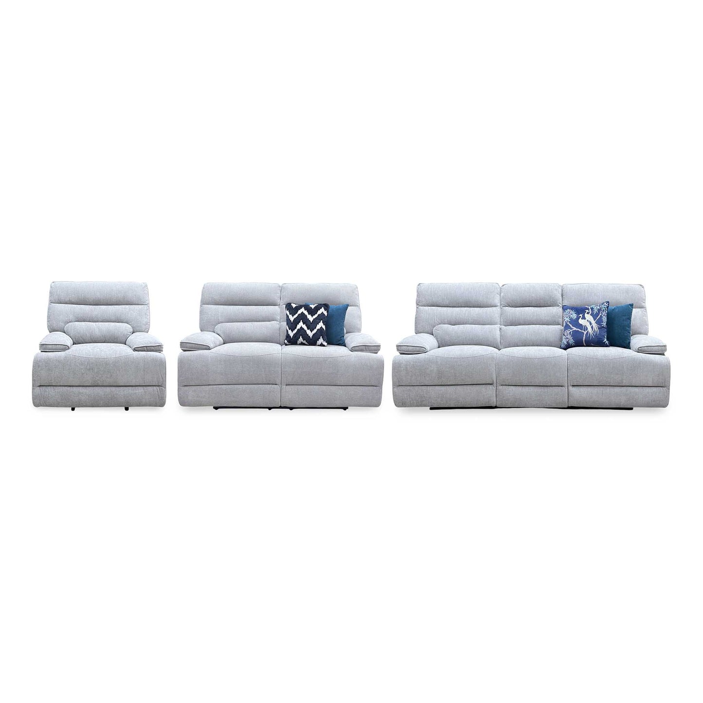 ‘Olivia’ Grey Fabric Manual Recliner Set: 3 + 2 Seater Sofa & Armchair Thornbrook (a Joseph James brand)