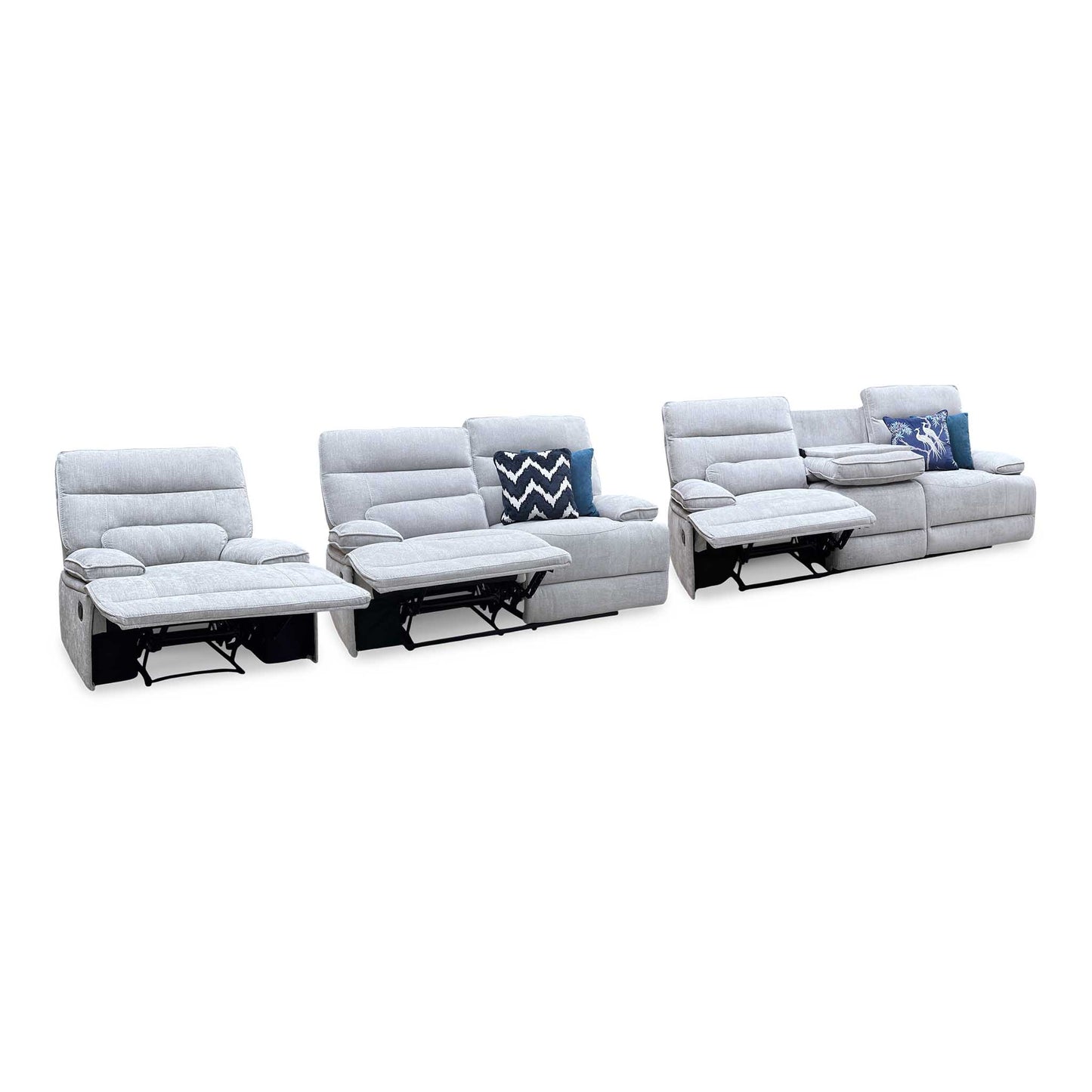 ‘Olivia’ Grey Fabric Manual Recliner Set: 3 + 2 Seater Sofa & Armchair Thornbrook (a Joseph James brand)