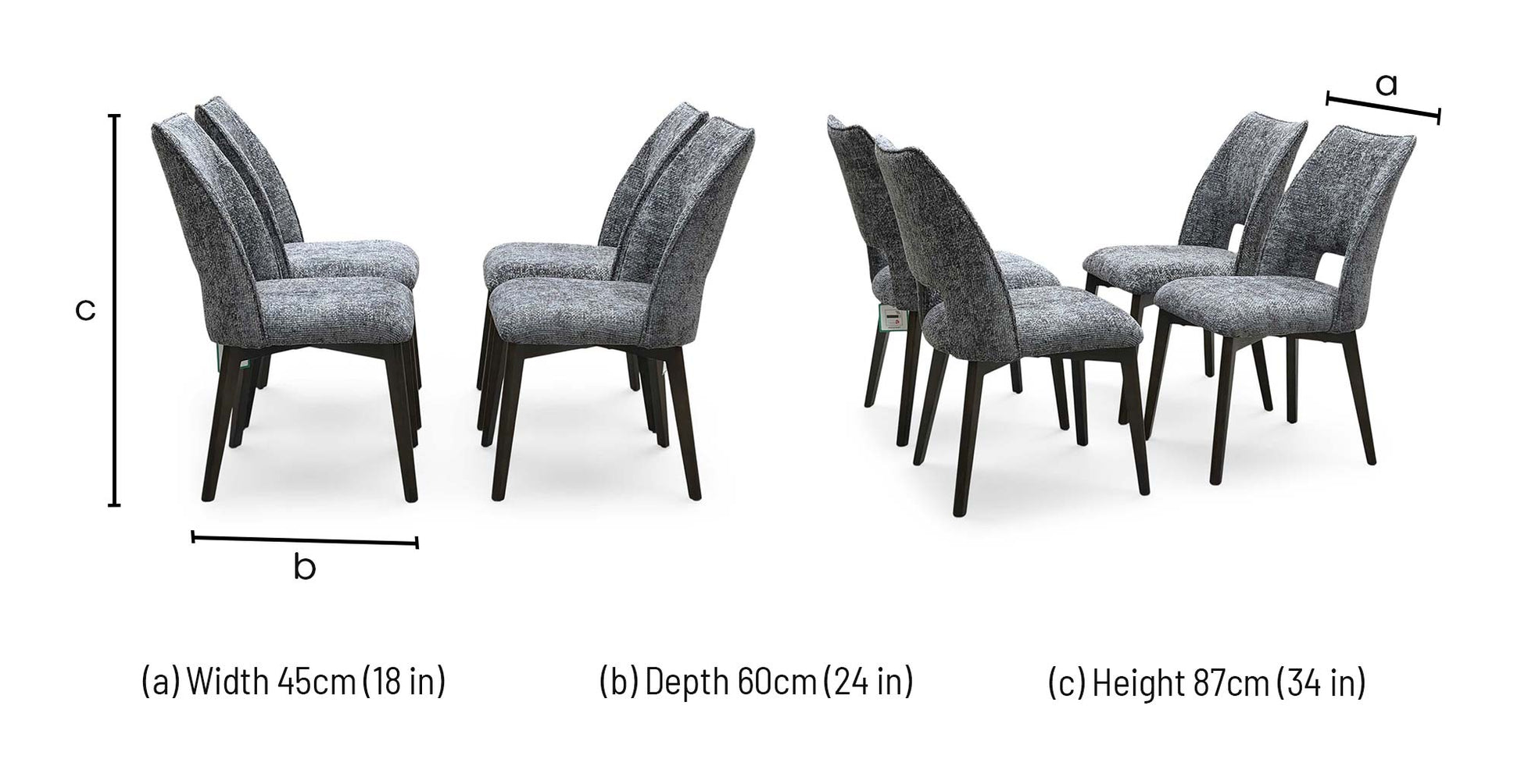 ‘Valley’ Dark Grey Fabric Dining Chairs - Set of 4 Thornbrook (a Joseph James brand)