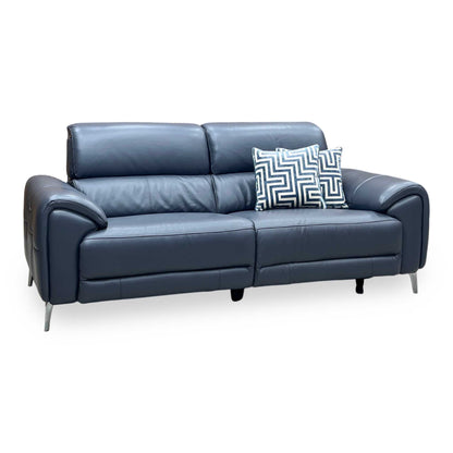 ‘Vino’ Cat-60_18 Lavender Grey Leather 3 Seater Power Recliner Sofa with Power Headrests and Heated Seats Furniture Village