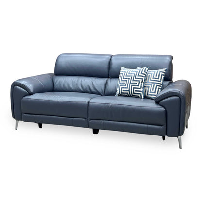 ‘Vino’ Cat-60_18 Lavender Grey Leather 3 Seater Power Recliner Sofa with Power Headrests and Heated Seats Furniture Village