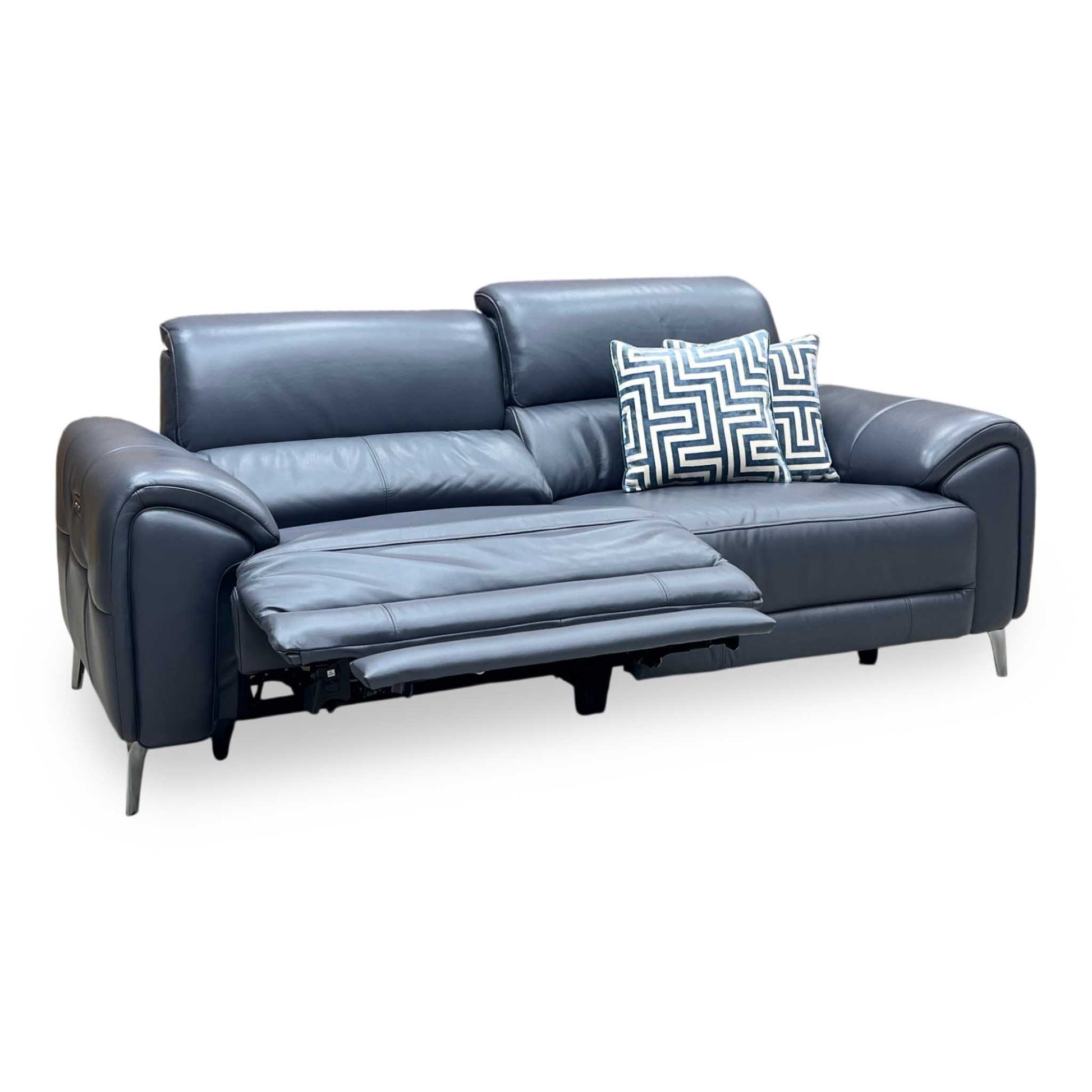 ‘Vino’ Cat-60_18 Lavender Grey Leather 3 Seater Power Recliner Sofa with Power Headrests and Heated Seats Furniture Village