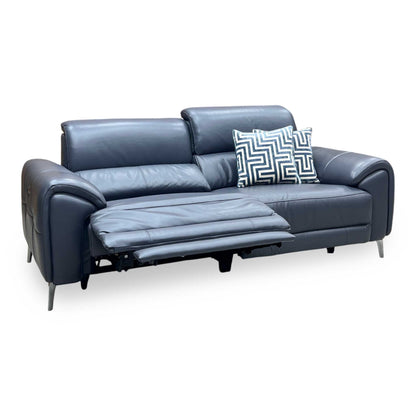 ‘Vino’ Cat-60_18 Lavender Grey Leather 3 Seater Power Recliner Sofa with Power Headrests and Heated Seats Furniture Village