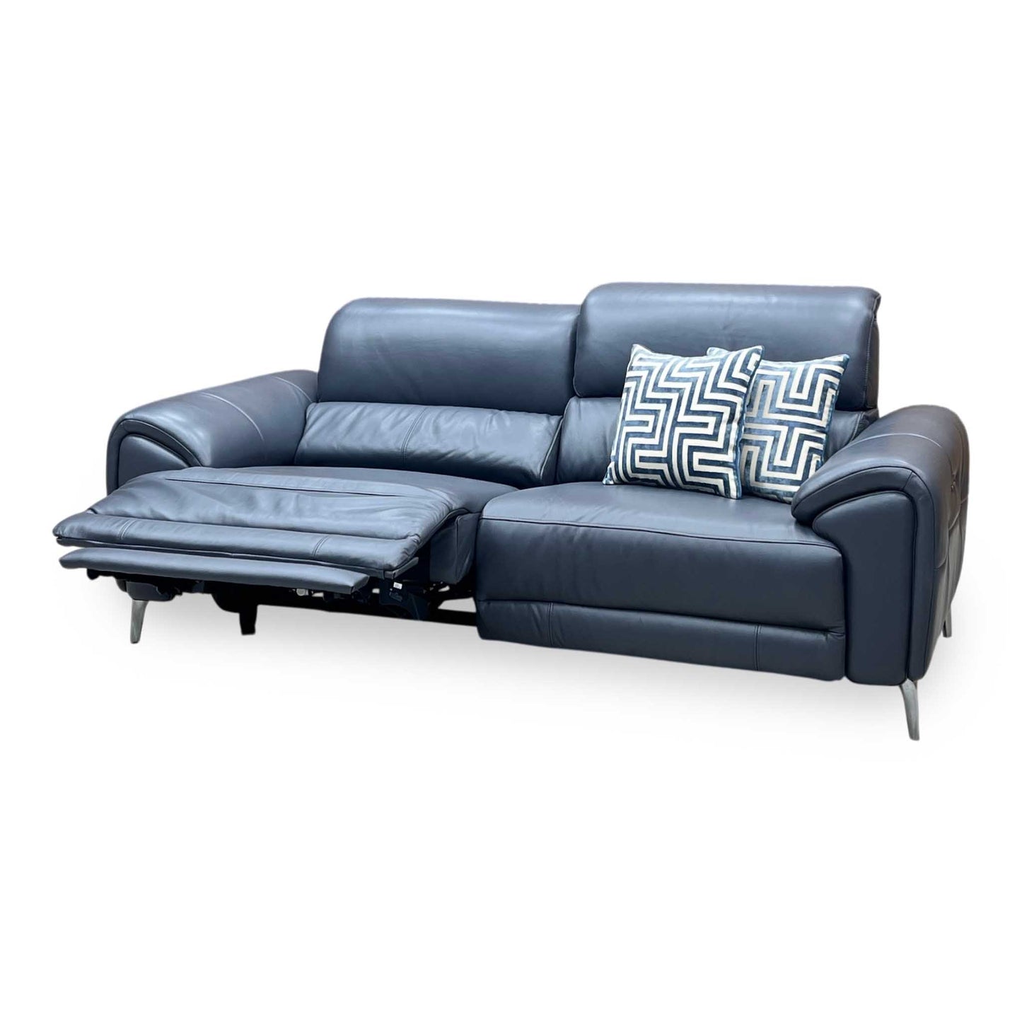 ‘Vino’ Cat-60_18 Lavender Grey Leather 3 Seater Power Recliner Sofa with Power Headrests and Heated Seats Furniture Village